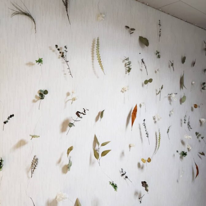 ドライリーフを吊るしたお部屋の壁