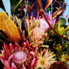 冬のアレンジメントとお祝いスタンド花