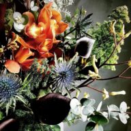 自家農園栽培の黒いカラーを使ったアレンジメント